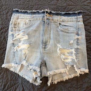 AMERICAN EAGLE AEO Blue Distressed Denim Strigid Mom Shorts Size 2